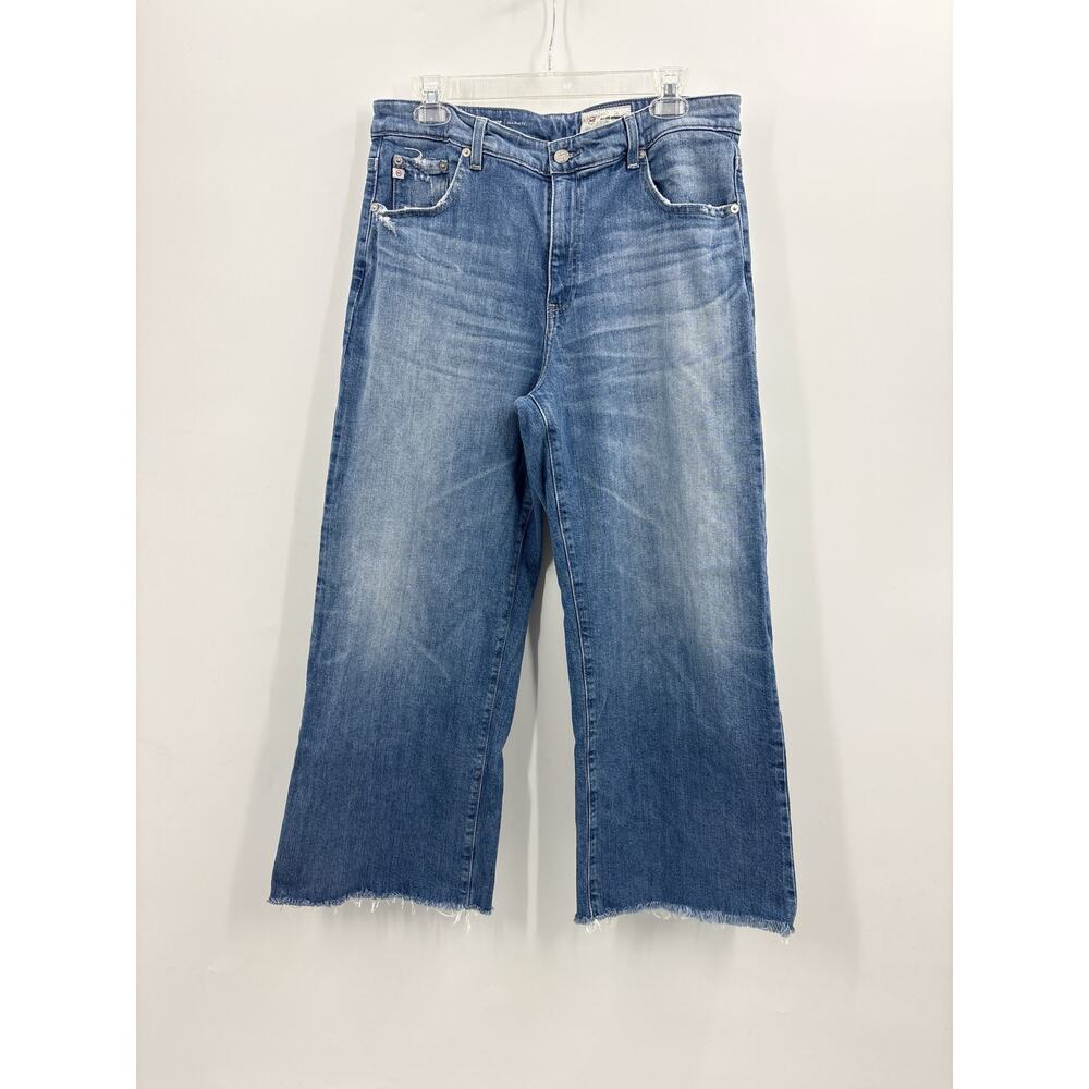 AG Saige Mid Rise Wide Leg Ankle Crop Jeans Raw Hem Sz 32